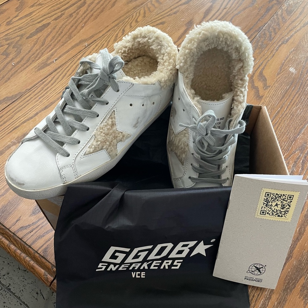 Golden Goose White and Cream Sneakers
